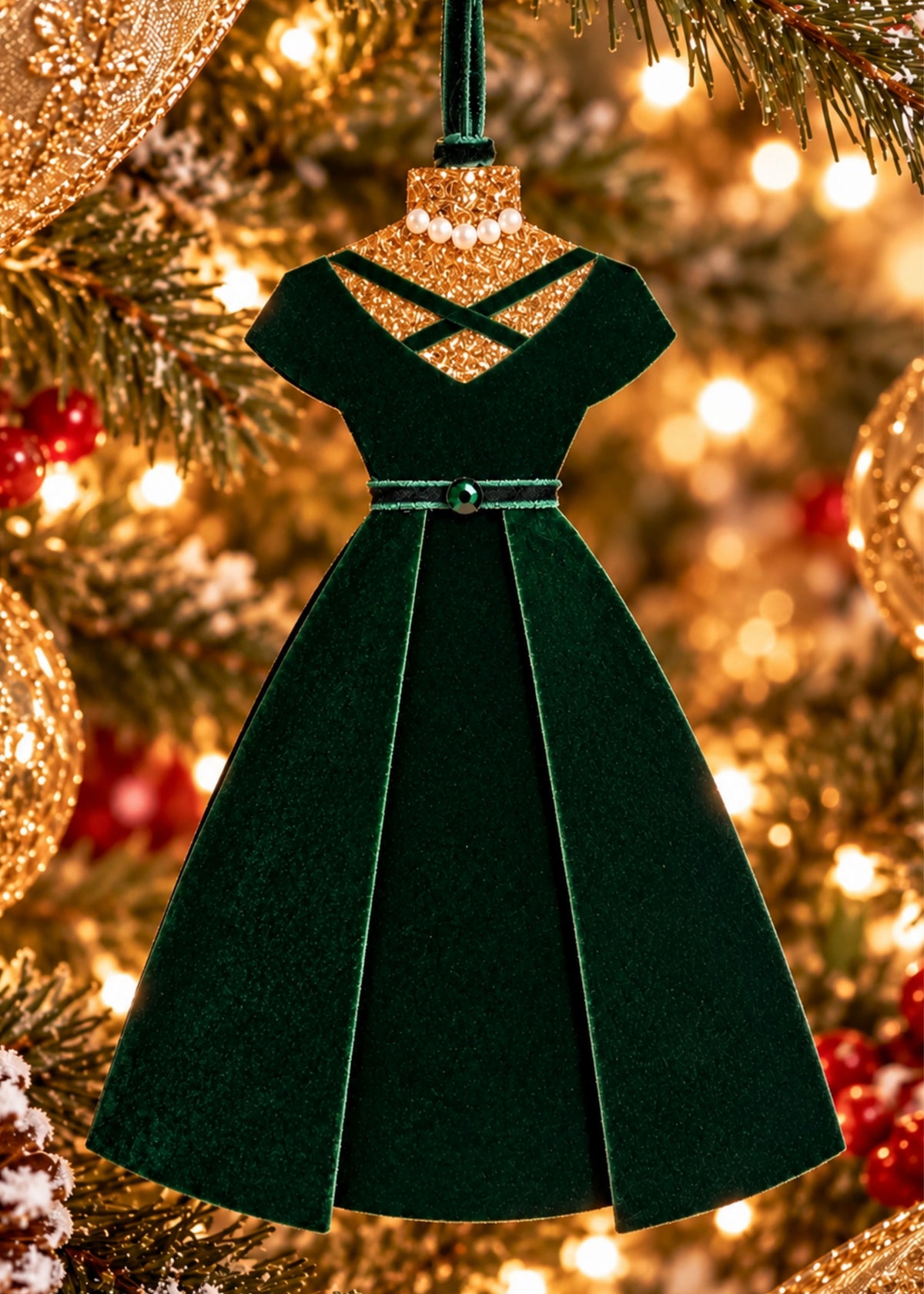 Rosemary Green Velvet Dress Christmas Ornament