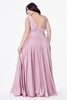 Satin flowy A-line dress with leg slit, open back and v-neckline.