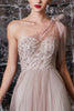 Mauve One Shoulder Beaded Bodice Gown with Pleated A-Line Skirt