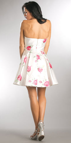 STRAPLESS SWEETHEART NECK ROSE PRINT SHORT PARTY DRESS