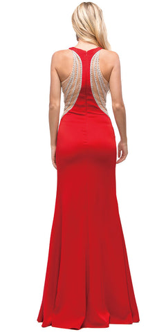 EMBELLISHED MESH ACCENT RACERBACK LONG EVENING PROM DRESS